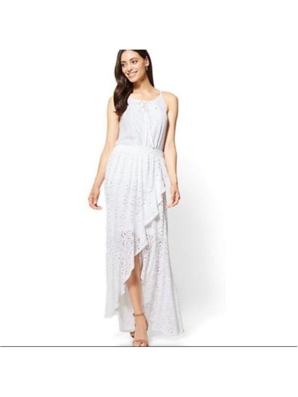 New York & Company White High-Low Eyelet Skirt